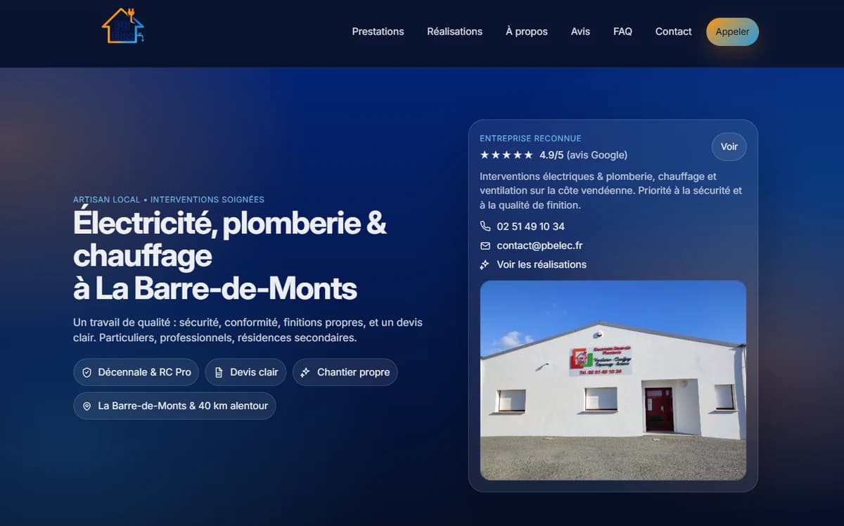 Aperçu du site PB Elec